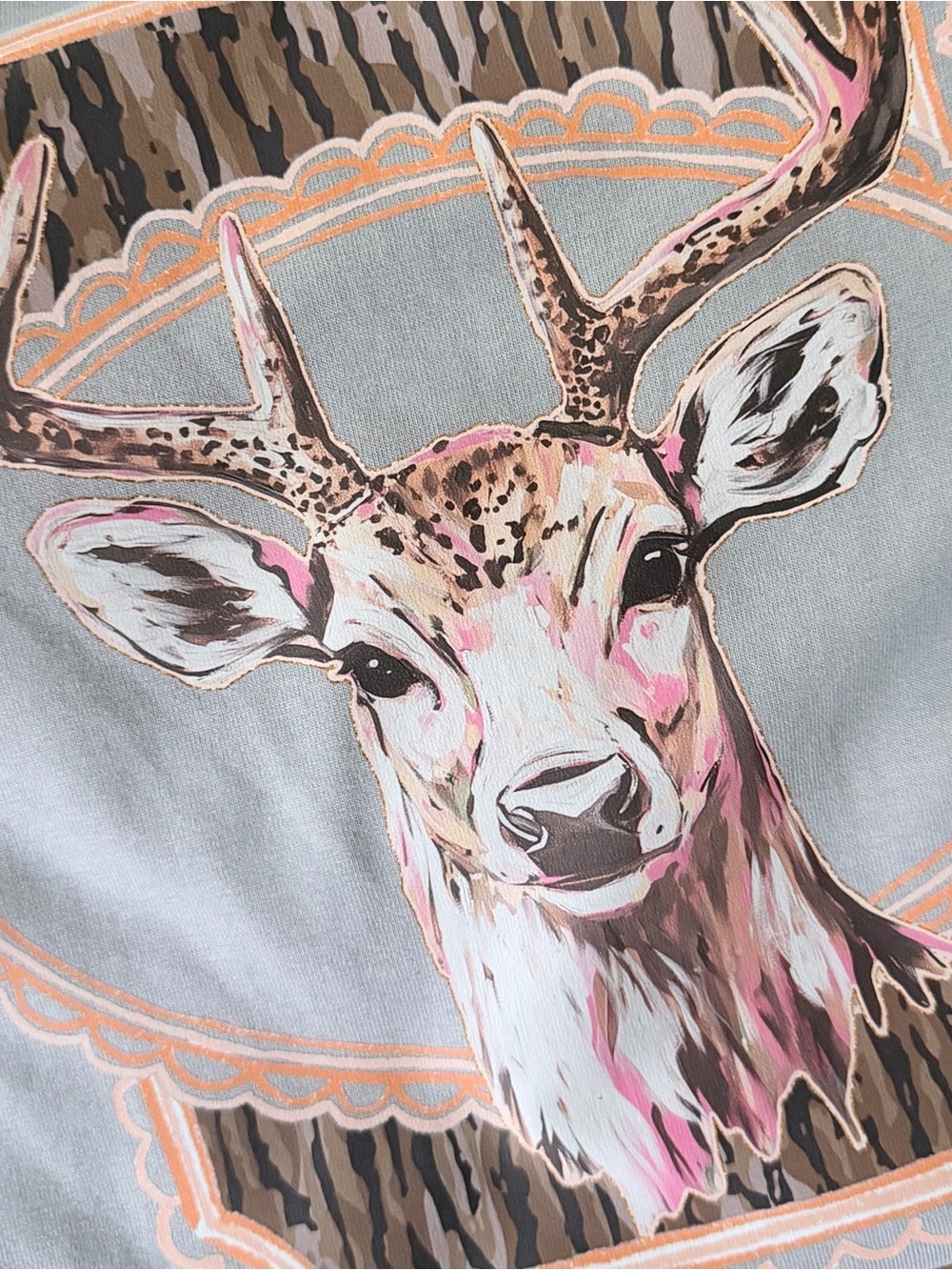 Camo Deer Print Top in Pastel Pinks and Neutrals